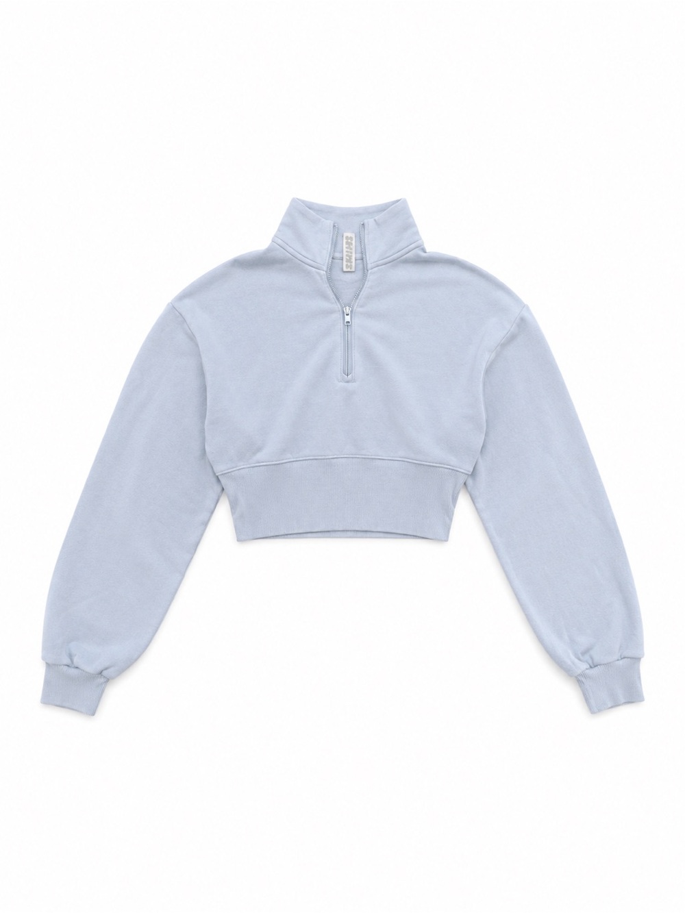 SKIMS Pale Blue Cropped Half-Zip Sweatshirt - Picture 1 of 3